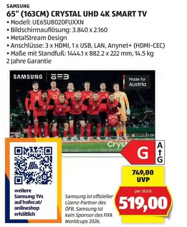 Samsung - 65" (163CM) CRYSTAL UHD 4K SMART TV