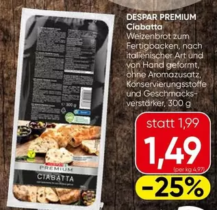 Ciabatta Weizenbrot zum Fertigbacken