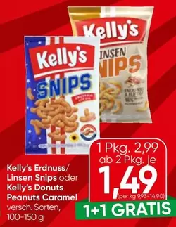 Erdnuss/ Linsen Snips oder Donuts Caramel