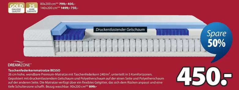 Gold - Taschenfederkernmatratze