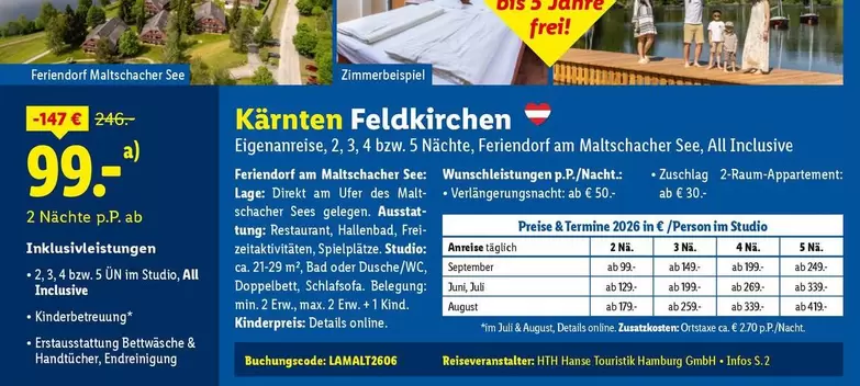 Hamburg - Ferienangebot Kärnten Feldkirchen