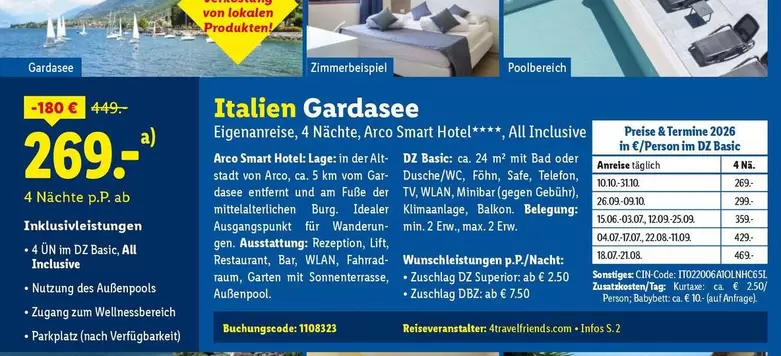 Italien Gardasee Eigenanreise, 4 Nächte, Arco Smart Hotel****, All Inclusive