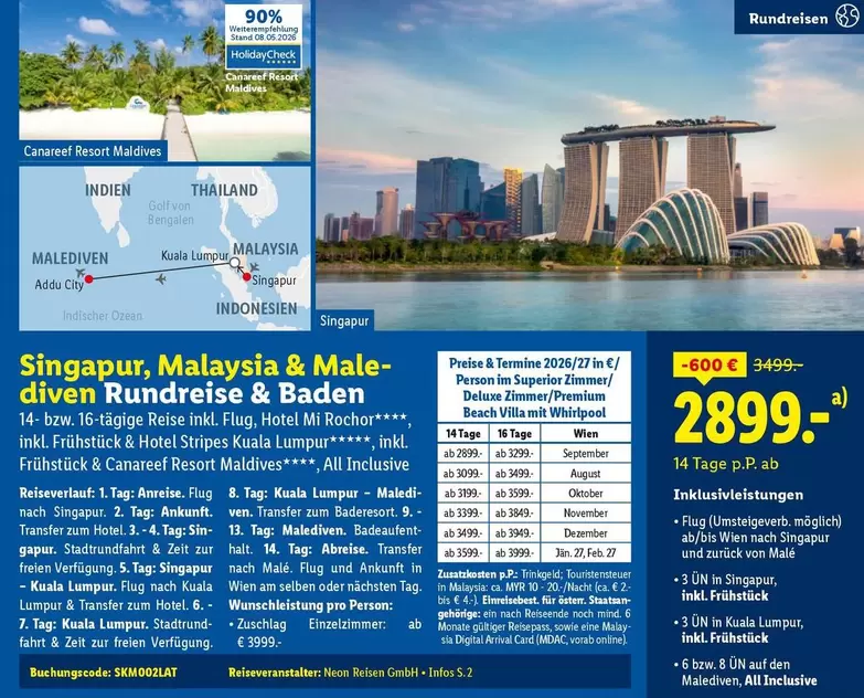 Baden - Singapur, Malaysia & Malediven Rundreise &