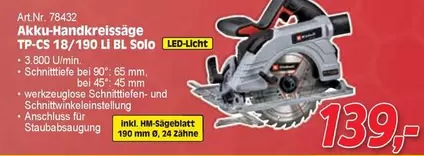 Einhell - Akku-Handkreissäge TP-CS 18/190 Li BL Solo