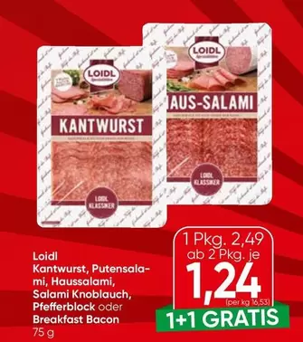 Kantwurst, Putensalami, Haussalami, Salami Knoblauch, Pfefferblock oder Breakfast Bacon