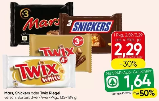 Mars, Snickers oder Twix Riegel
