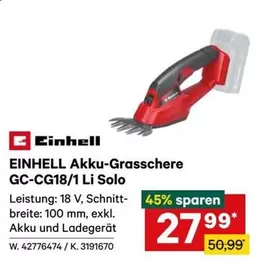 Einhell - EINHELL Akku-Grasschere GC-CG18/1 Li Solo