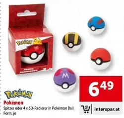 Pokemon - Spitzer oder 4 x 3D-Radierer in Pokémon Ball Form