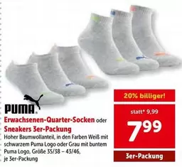Logo - Erwachsenen-Quarter-Socken oder Sneakers 3er-Packung
