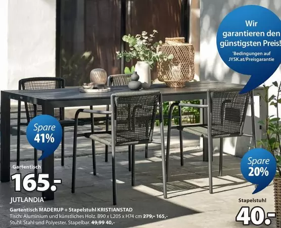 Gartentisch MADERUP + Stapelstuhl KRISTIANSTAD