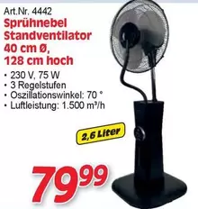 Sprühnebel Standventilator 40 cm Ø, 128 cm hoch