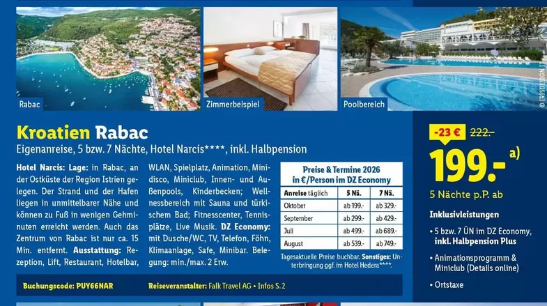Live - Kroatien Rabac Eigenanreise, 5 bzw. 7 Nächte, Hotel Narcis****, inkl. Halbpension