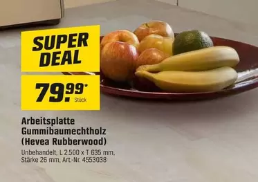 Arbeitsplatte Gummibaumholz (Hevea Rubberwood)
