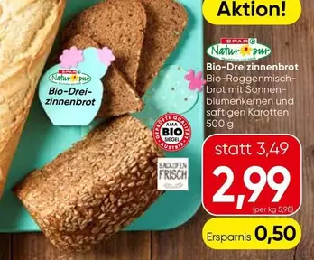 Bio - -Drei-Zinnenbrot -Roggenmischbrot mit Sonnenblumenkernen und saftigen Karotten