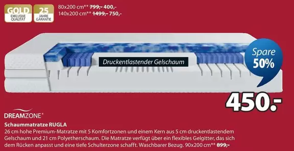 Gold - Schaummatratze RUGLA