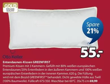 Gold - Entendaunen-Kissen GREENFIRST