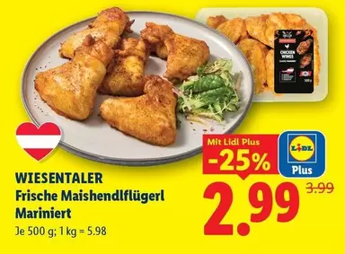Frische Maishendlflügerl Mariniert