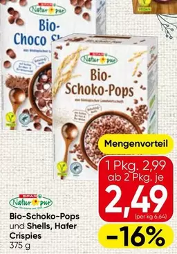 Bio - -Schoko-Pops und Shells, Hafer Crispies