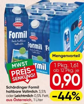 Formil haltbare Vollmilch 3,5% oder Leichtmilch 0,5% Fett