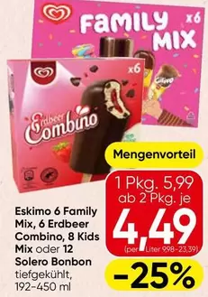 Mix - Eskimo 6 Family , 6 Erdbeer Combino, 8 Kids oder 12 Solero Bonbon tiefgekühlt
