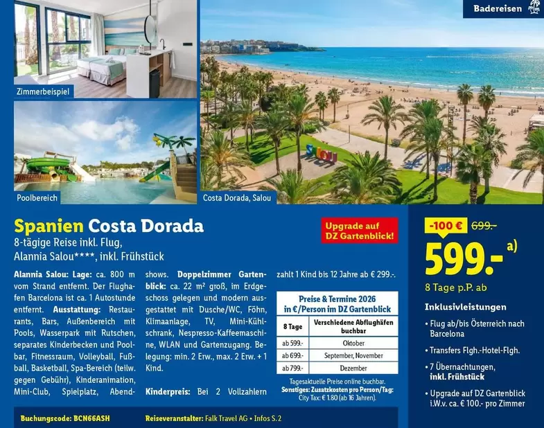 Spanien Costa Dorada 8-tägige Reise inkl. Flug, Alannia Salou ****, inkl. Frühstück