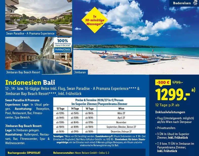 Indonesien Bali 12-14-tägige Reise inkl. Flug, Swan Paradise - A Pramana Experience, Jembawan Bay Beach Resort