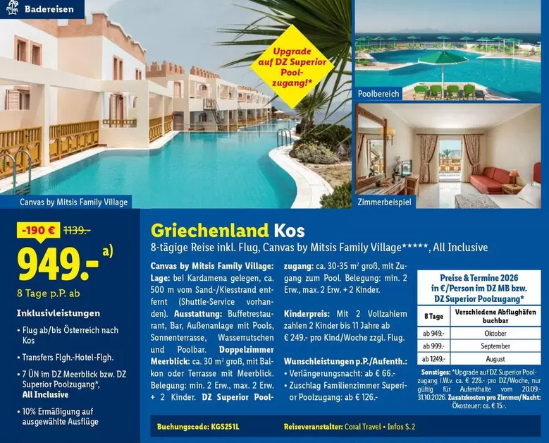 Canvas - Griechenland Kos 8-tägige Reise inkl. Flug, by Mitis Family Village