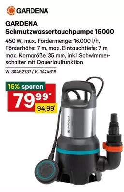 Gardena - Schmutzwasser-Tauchpumpe 16000