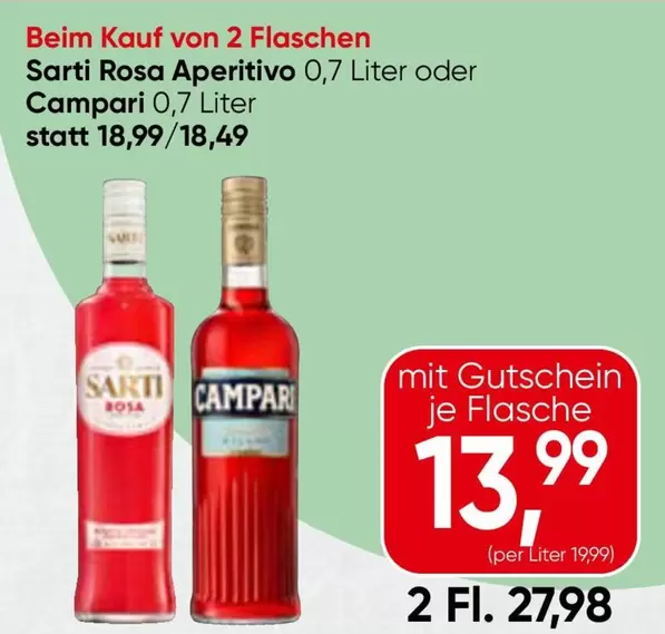 Sarti Rosa Aperitivo 0,7 Liter or Campari 0,7 Liter
