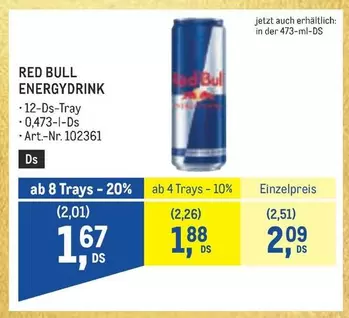 Red Bull - ENERGYDRINK - 12-Ds-Tray - 0,473-l-Ds