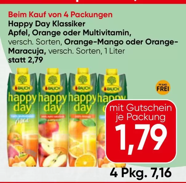 Orange - Happy Day Klassiker Apfel, oder Multivitamin, versch. Sorten, -Mango oder -Maracuja, versch. Sorten