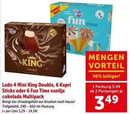 Ledo 4 Mini King Double, 6 Kapri Sticks oder 6 Fun Time vanilja cokolada Multipack