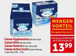 Catsan Hygienestreu 18-Liter-Sack, Catsan Ultra 10-Liter-Sack, Catsan Natural 8-Liter-Sack oder Catsan Active Fresh 8-Liter-Packung