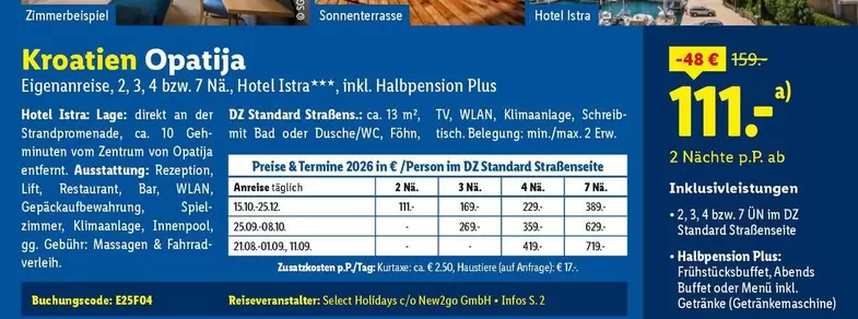 Kroatien Opatija, Eigenanreise, 2, 3, 4 bzw. 7 Nächte, Hotel Istra***, inkl. Halbpension Plus