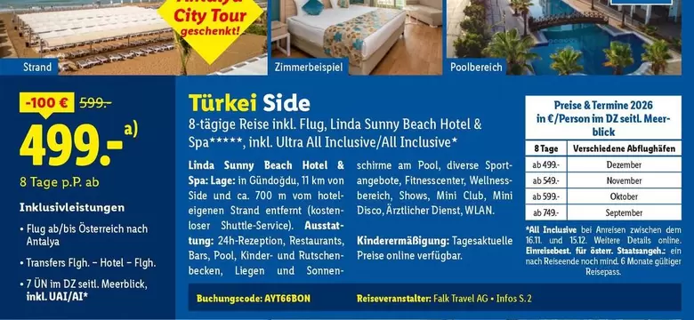 Kinder - Türkei Side 8-tägige Reise inkl. Flug, Linda Sunny Beach Hotel & Spa, inkl. Ultra All Inclusive