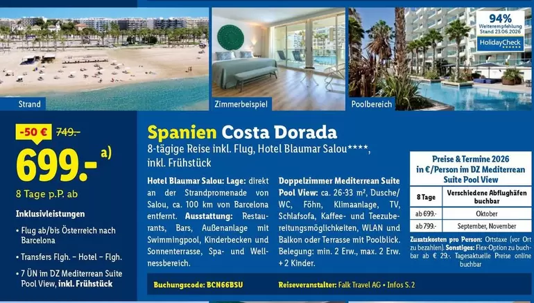 Kinder - Spanien Costa Dorada 8-tägige Reise inkl. Flug, Hotel Blaumar Salou, inkl. Frühstück
