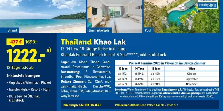 Phuket - Thailand Khao Lak 12, 14 bzw. 16-tägige Reise inkl. Flag, Khaolak Emerald Beach Resort & Spa