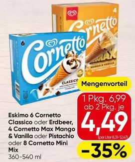 Mix - Eskimo 6 Cornetto Classico oder Erdbeer, 4 Cornetto Max Mango & Vanilla oder Pistachio oder 8 Cornetto Mini