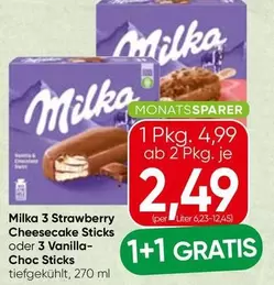 Milka - 3 Strawberry Cheesecake Sticks oder 3 Vanilla-Choc Sticks