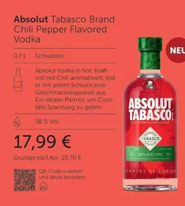 Tabasco Brand Chili Pepper Flavored Vodka