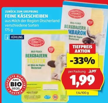 Bio - FEINE KÄSESCHEIBEN aus Milch der Region Ötscherland verschiedene Sorten
