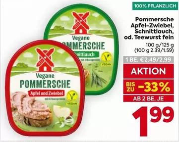 Vegan - Pommersche Apfel-Zwiebel, Schnittlauch, od. Teewurst fein