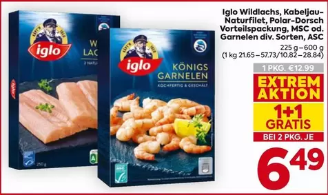 Wildlachs, Kabeljau-Naturfilet, Polar-Dorsch, MSC od. Garnelen