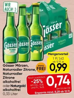 Gösser Märzen, Naturradler Zitrone, Zitrone alkoholfrei oder Naturgold alkoholfrei