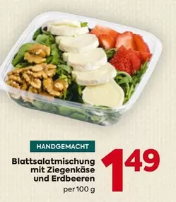 Blattsalatmischung mit Ziegenkäse und Erdbeeren