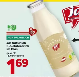 Ja! Natürlich Bio-Haferdrink im Glas