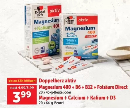 Herz - Magnesium 400 + B6 + B12 + Folsäure Direct / Magnesium + Calcium + Kalium + D3