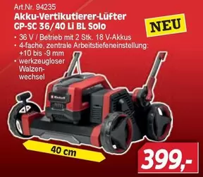 Einhell - Akku-Vertikutierer-Lüfter CP-SC 36/40 Li BL Solo