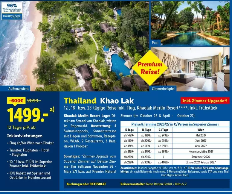 Phuket - Thailand Khao Lak 12- bzw. 23-tägige Reise inkl. Flug, Khao Lak Merlin Resort, inkl. Frühstück