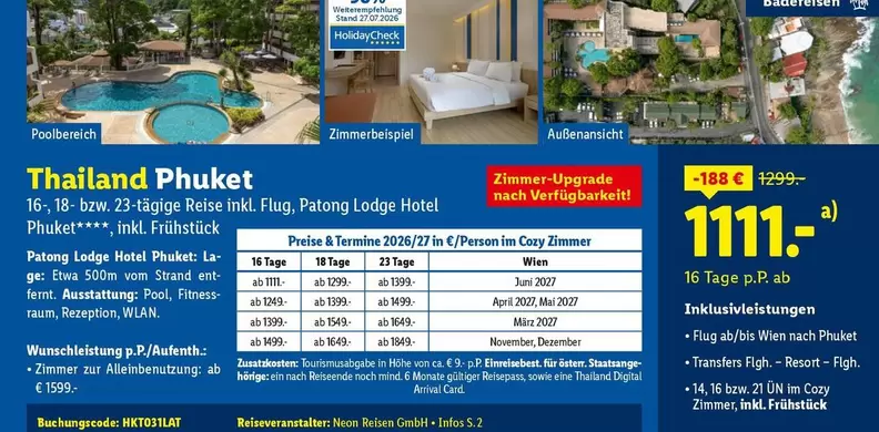 Phuket - Thailand  16-, 18- bzw. 23-tägige Reise inkl. Flug, Patong Lodge Hotel ****, inkl. Frühstück
